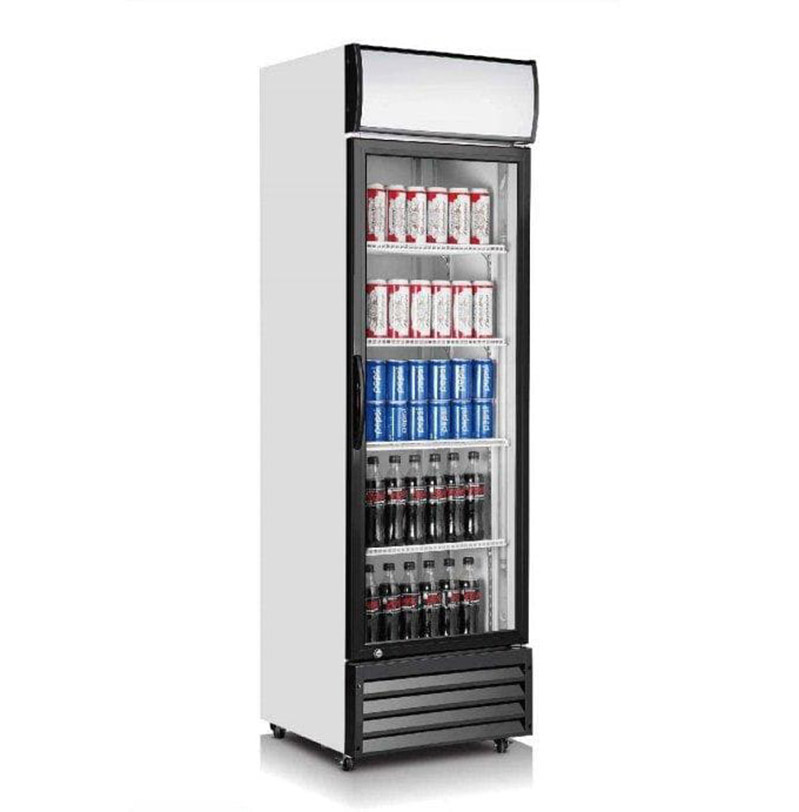 glass door cooler and hinge door merchandiser